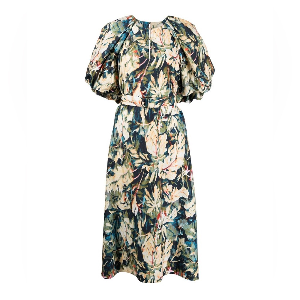 Acler Harlow Floral Print Midi Dress Belt Puff Sleeve - Picture 6 of 11